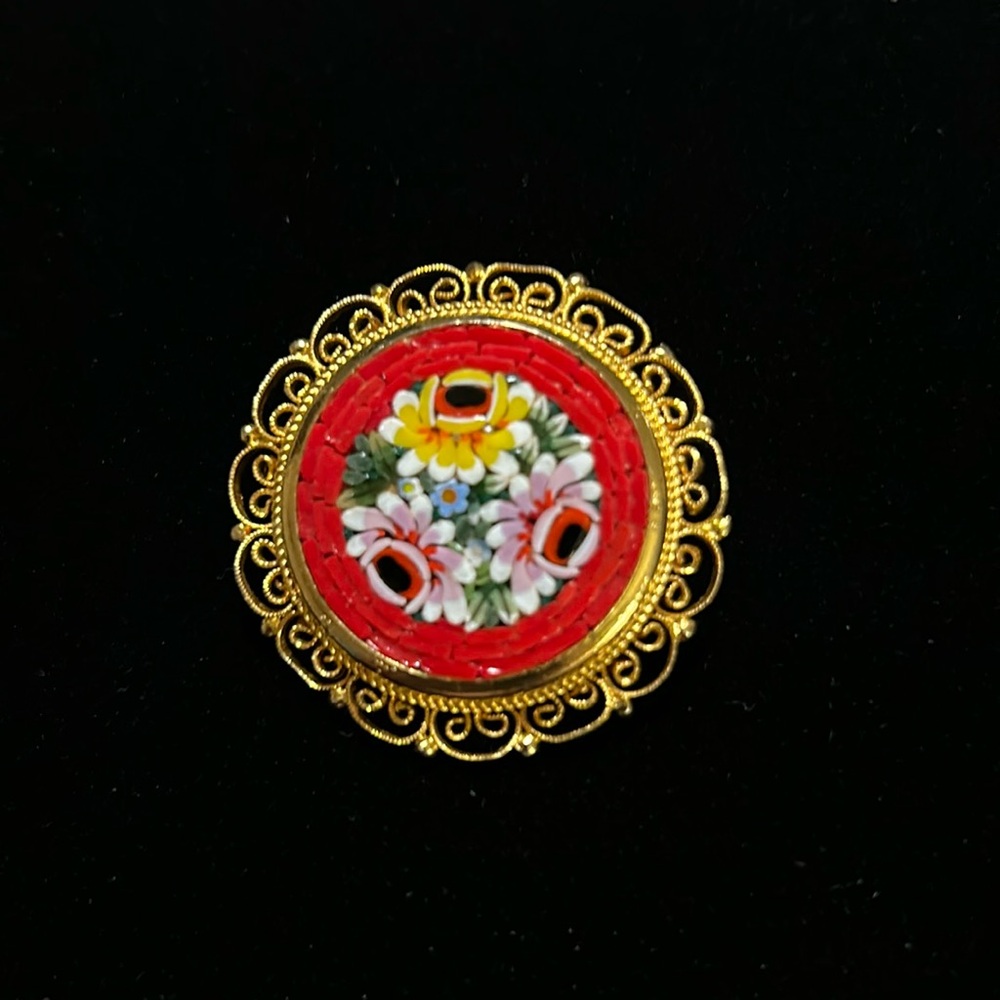 Vintage Italian Micro Mosaic Pin